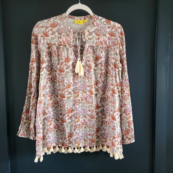 Roberta Roller Rabbit Light 100% Cotton Floral‎ Long Sleeve Oversized Blouse Top - Picture 1 of 11